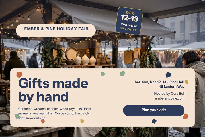 Ember and Pine holiday market postcard template