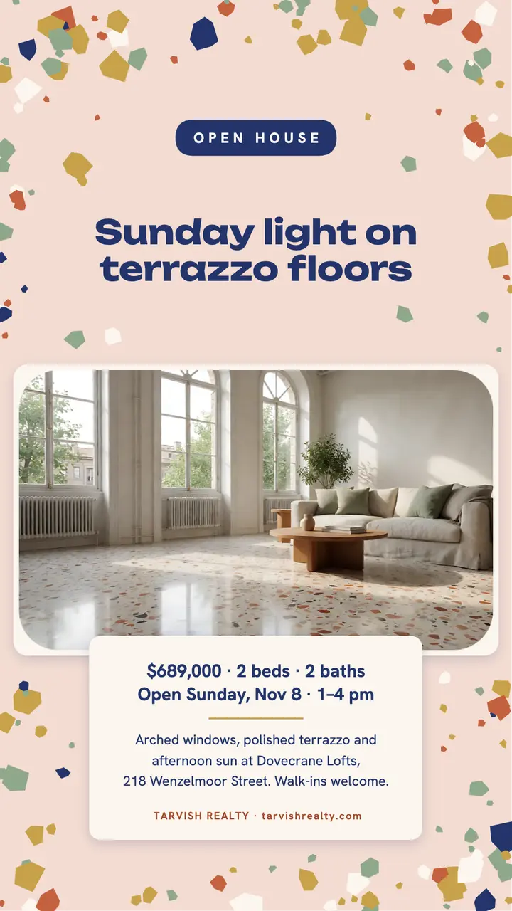 Dovecrane Lofts open house terrazzo story template