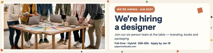 Papertrail Studio hiring banner, terrazzo team template