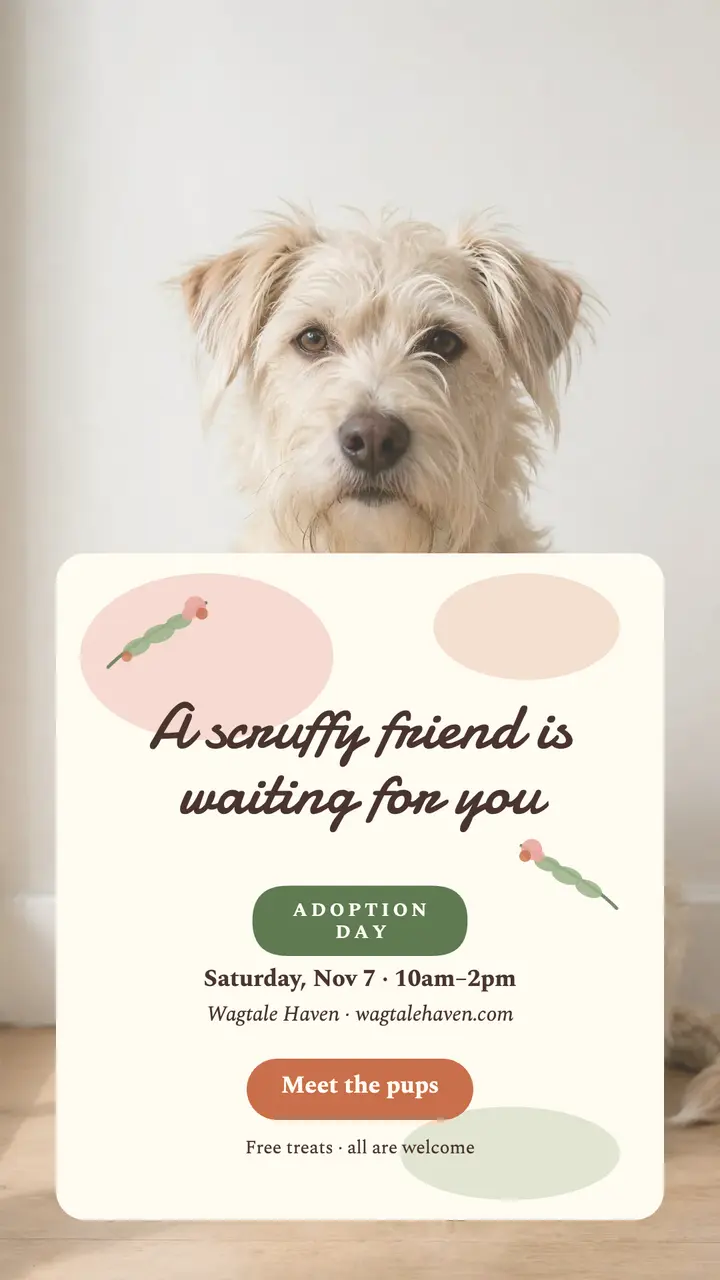 Wagtale Haven terrier adoption story template