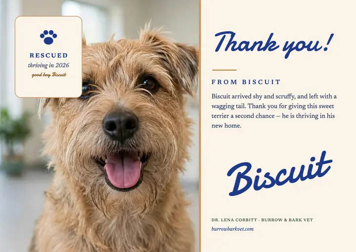 Biscuit terrier thank you, Burrow and Bark: pet thank you card template