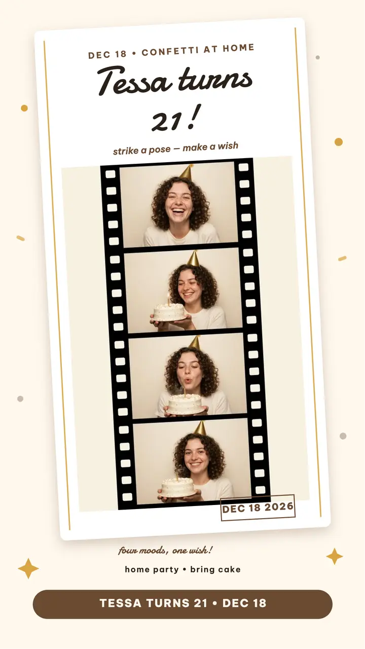 Tessa Marlowe 21st photo booth strip story template