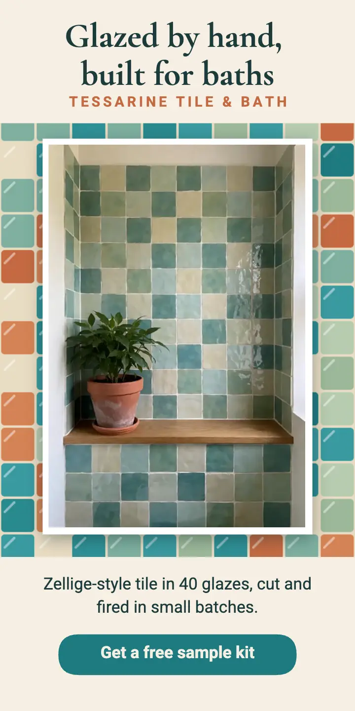 Tessarine Tile & Bath half-page ad, zellige glaze template