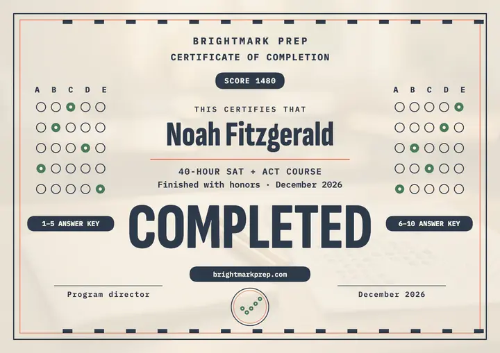 Brightmark test-prep completion certificate template