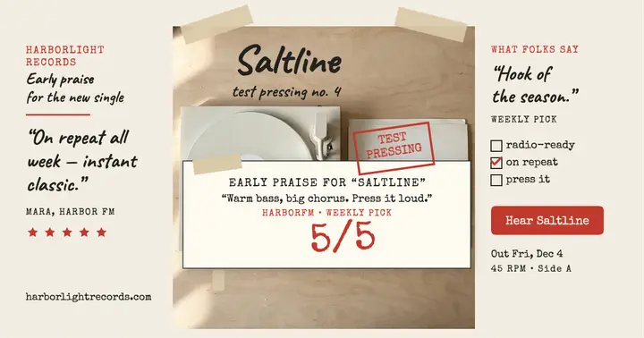 Saltline test pressing praise post template