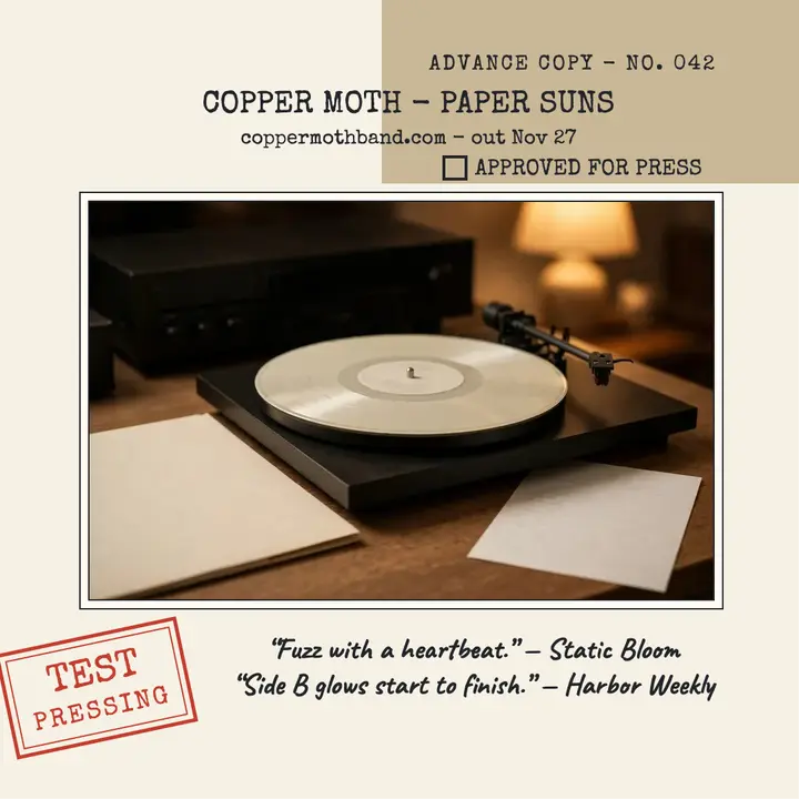 Copper Moth Paper Suns test pressing post: vinyl test pressing review post template