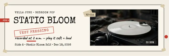 Vella June Static Bloom test pressing header template
