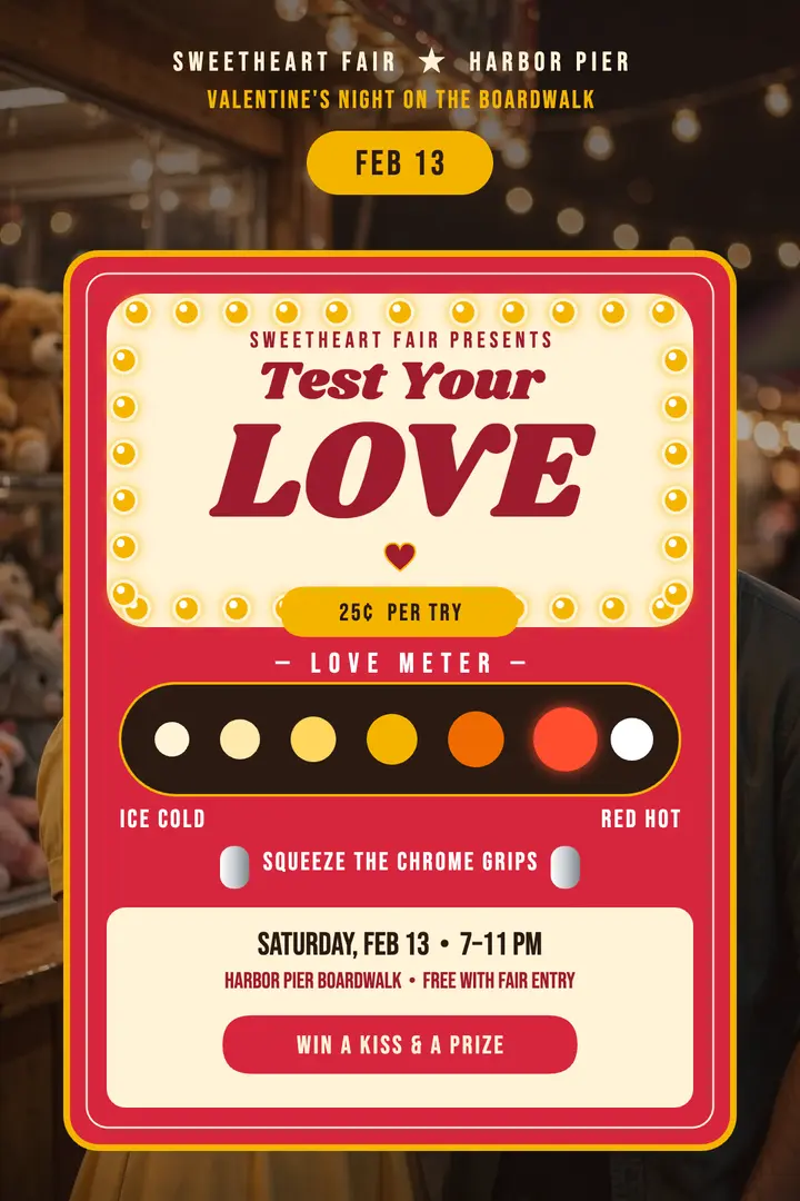 Test Your Love fair booth poster template