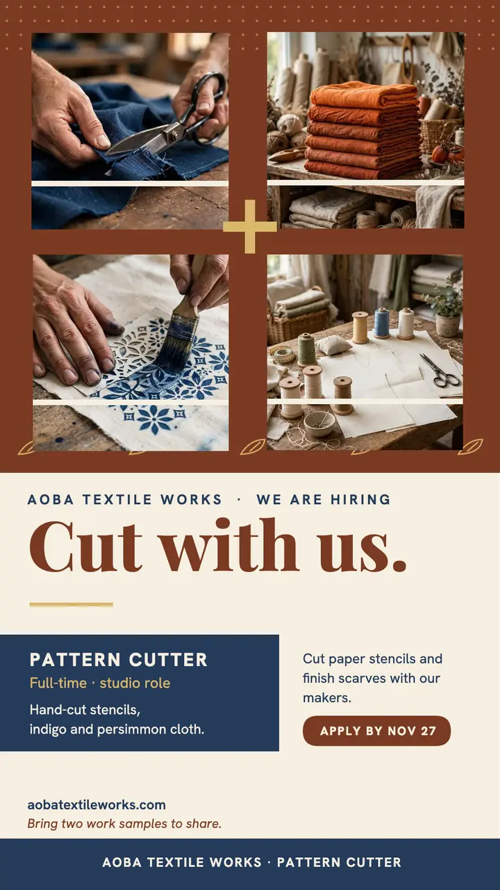 Aoba Textile pattern cutter hiring story: textile hiring story template