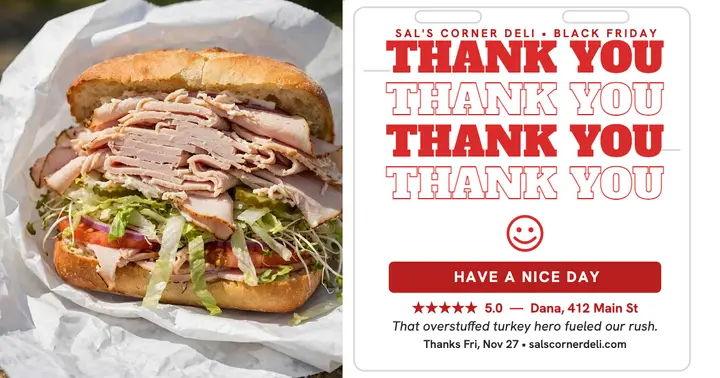 Sal's Corner Deli Black Friday thank you template