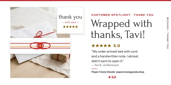 Paper Crane Goods thank you review post template