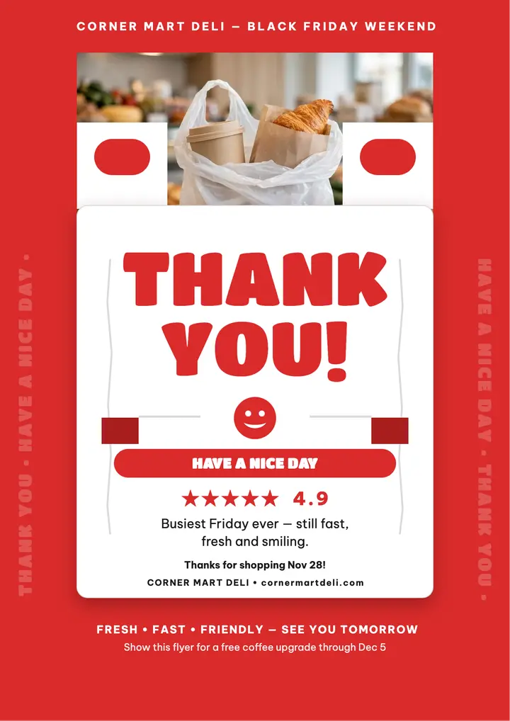Corner Mart Deli thank you flyer template