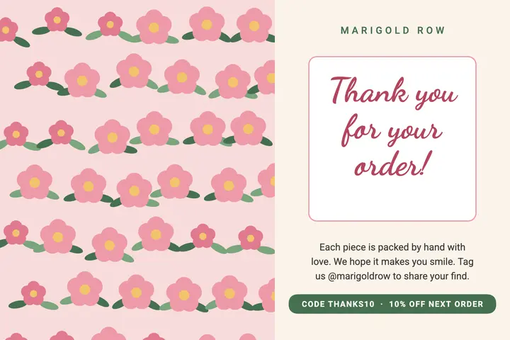 Floral thank-you order postcard template