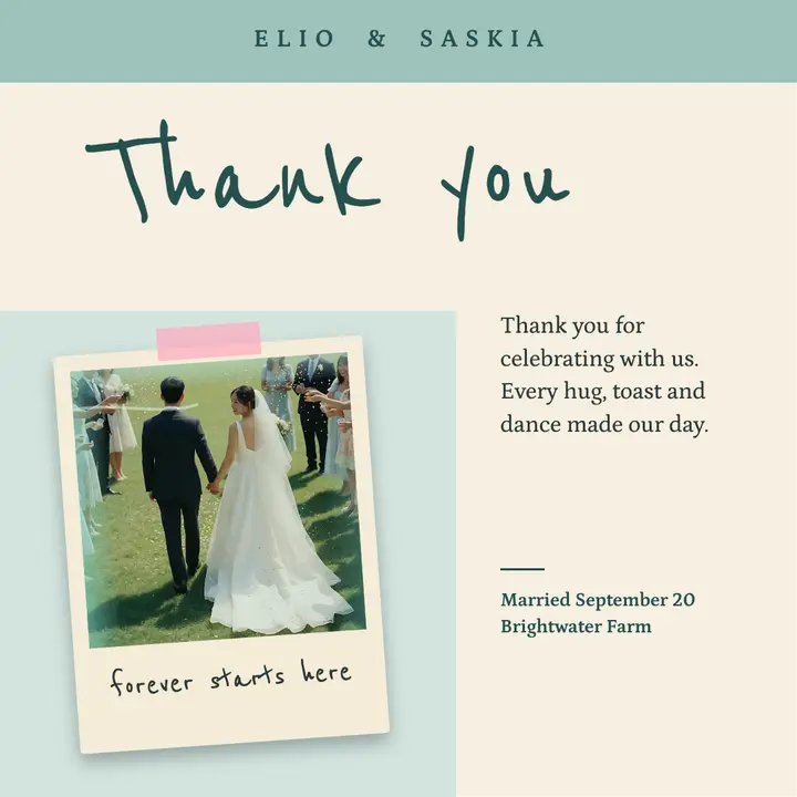 Elio and Saskia wedding thank-you post template