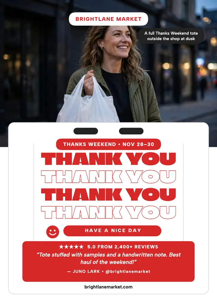 Thank you weekend shoppers flyer, deli bag template