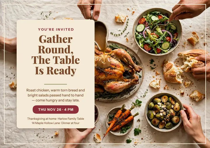 Harlow family Thanksgiving table certificate: thanksgiving dinner announcement template