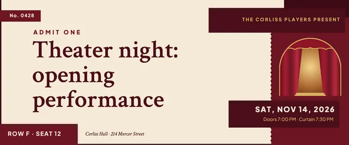 Burgundy and cream theater night ticket template