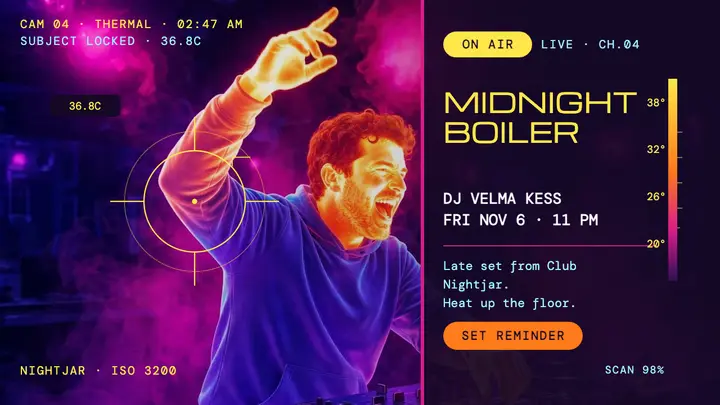 Midnight Boiler DJ night thermal thumbnail template