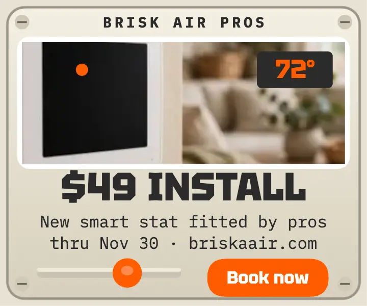 Brisk Air thermostat install hardware ad template