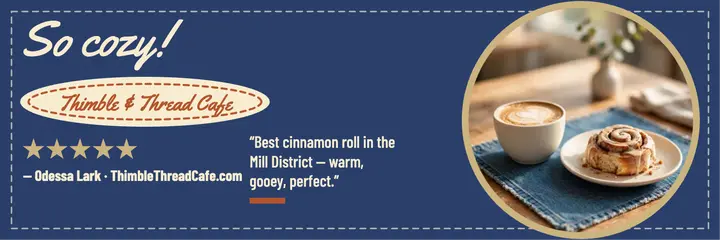 Thimble and Thread cozy cafe review header template