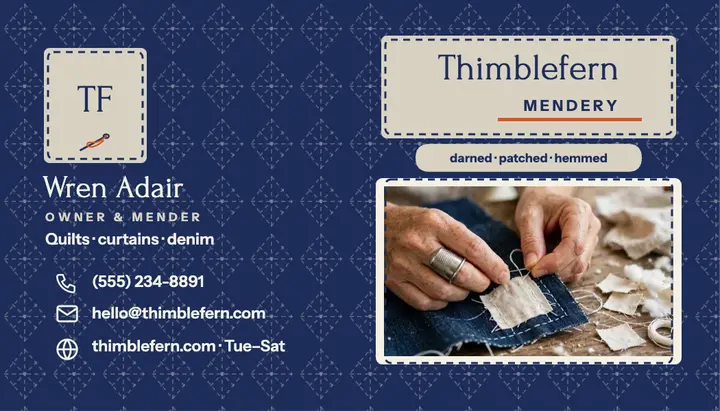 Thimblefern mending service card template