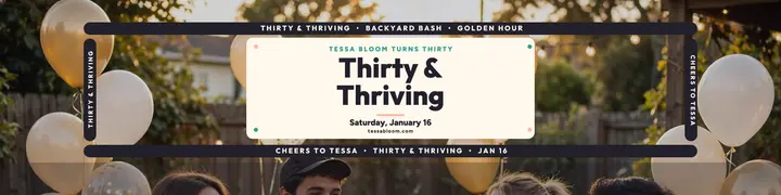 Tessa Bloom thirty and thriving banner: birthday etsy banner template