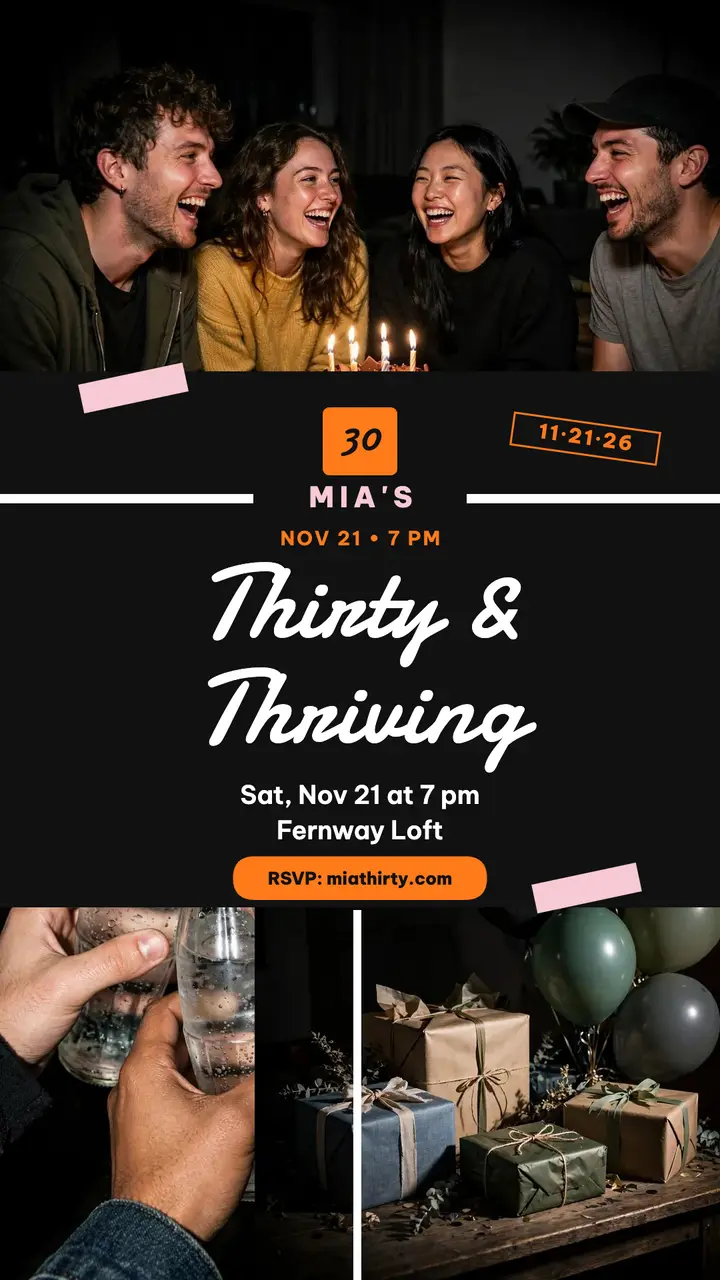 Mia's thirtieth birthday flash story template