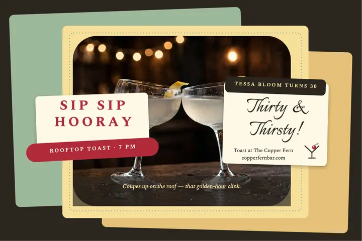 Tessa's thirtieth rooftop toast postcard template