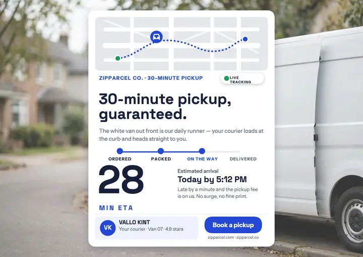 Zipparcel 30-minute pickup card template