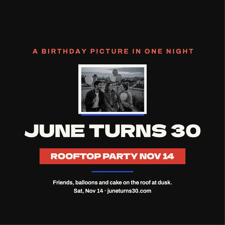 June turns thirty rooftop title card: 30th birthday post template