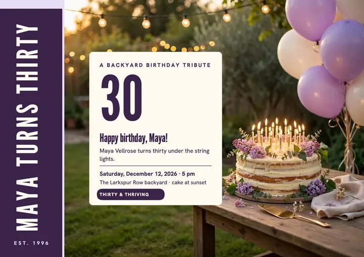 Maya turns thirty backyard tribute template