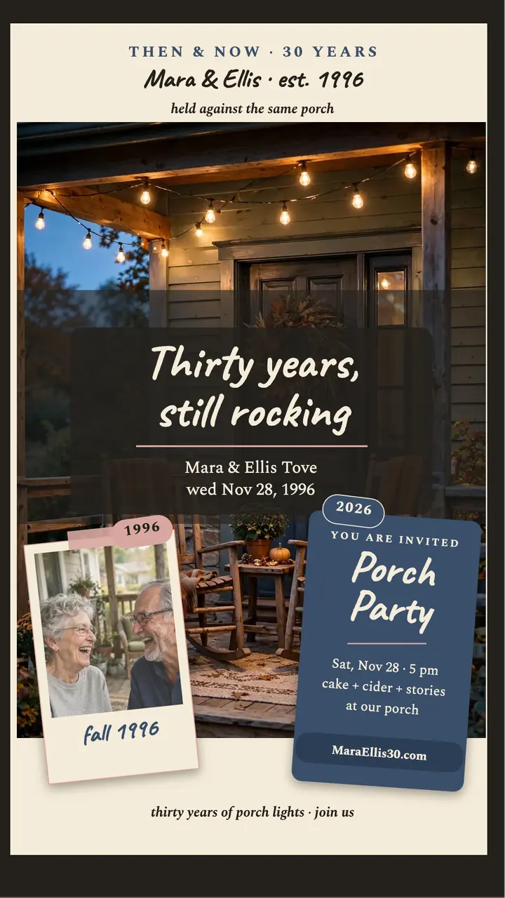 Mara and Ellis thirty years porch story template