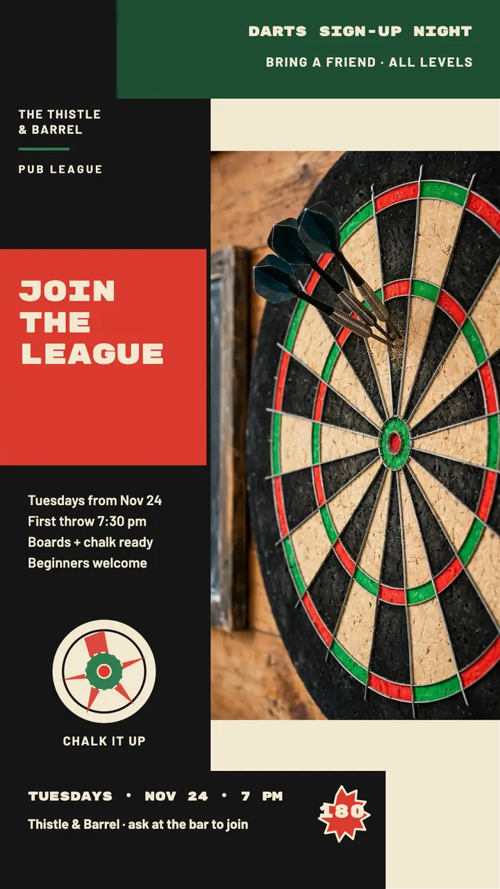 Thistle and Barrel darts sign-up story template