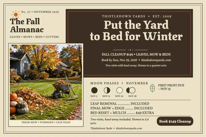 Thistledown Yards fall cleanup almanac postcard template