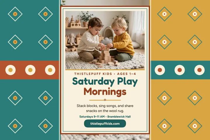 Thistlepuff Kids Saturday play mornings postcard: playgroup postcard template
