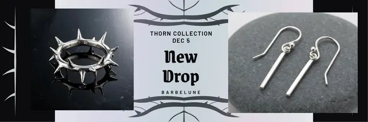 Barbelune thorn jewelry drop header, cybersigilism template