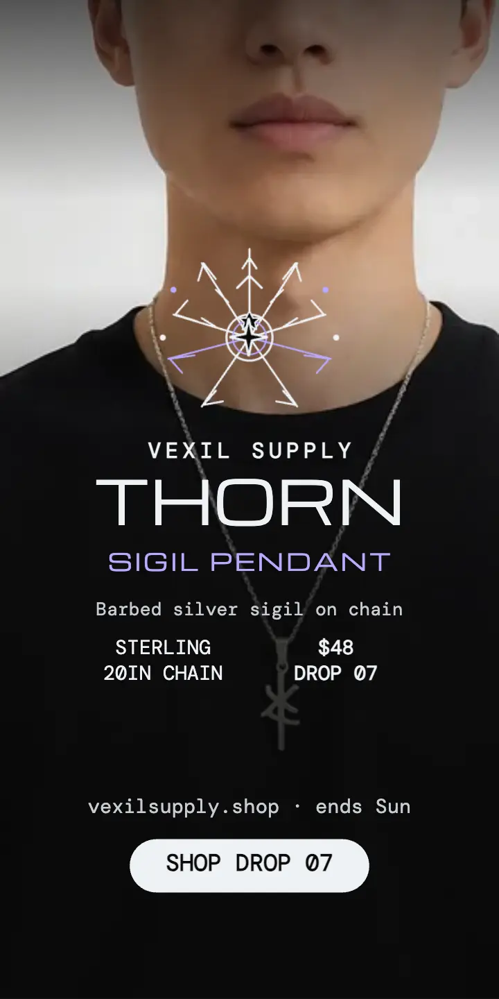 Vexil Supply thorn pendant drop ad: streetwear drop ad template