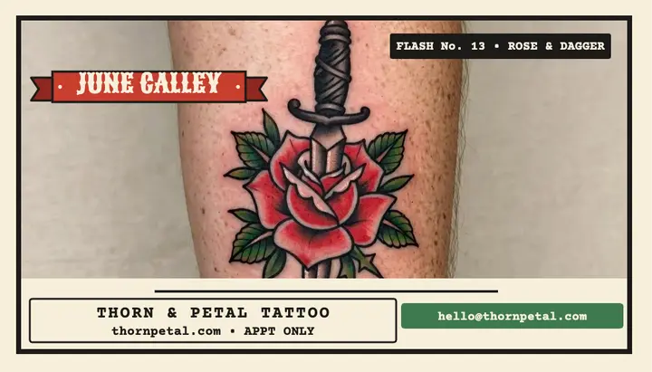 Thorn and Petal tattoo card, June Calley template