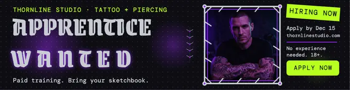 Thornline apprentice hiring billboard: tattoo apprentice hiring ad template