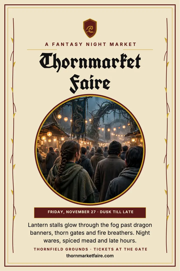 Thornmarket Faire night market poster template