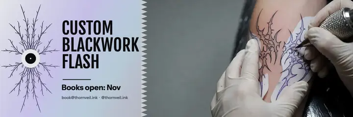 Thornveil blackwork flash commissions header template
