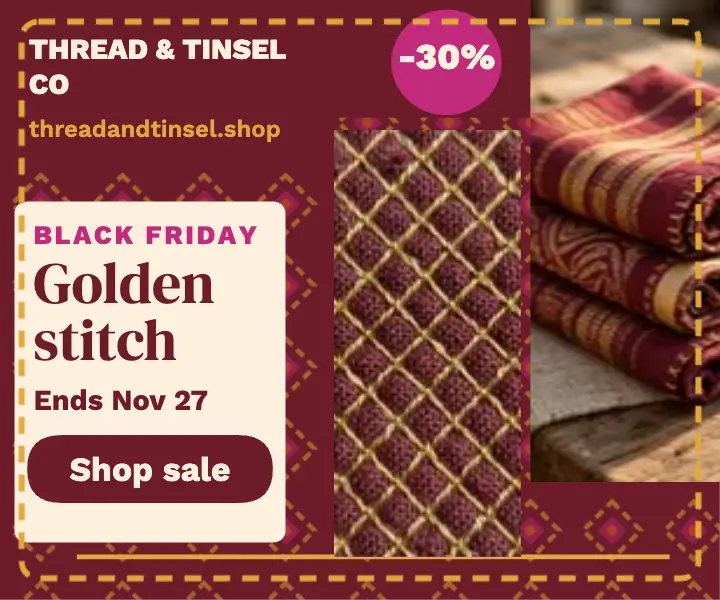 Thread and Tinsel stitched sale rectangle ad template