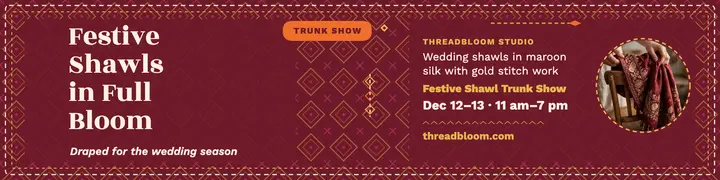 Threadbloom festive shawl LinkedIn banner: wedding shawl banner template