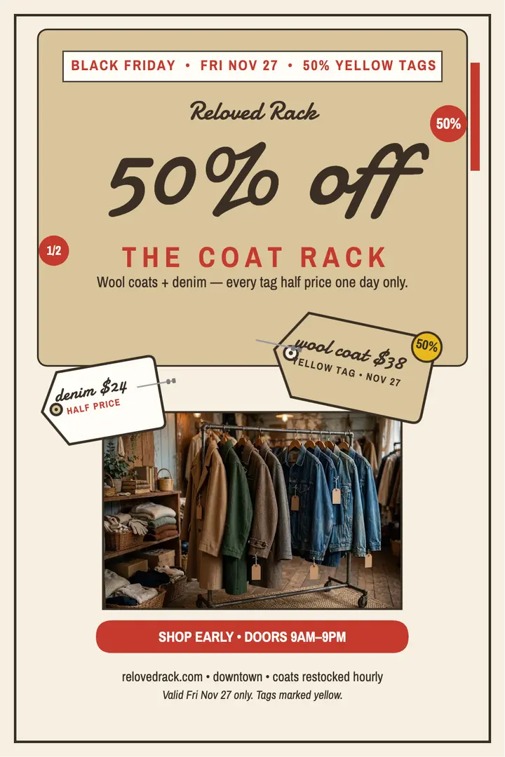 Reloved Rack Black Friday coat poster template