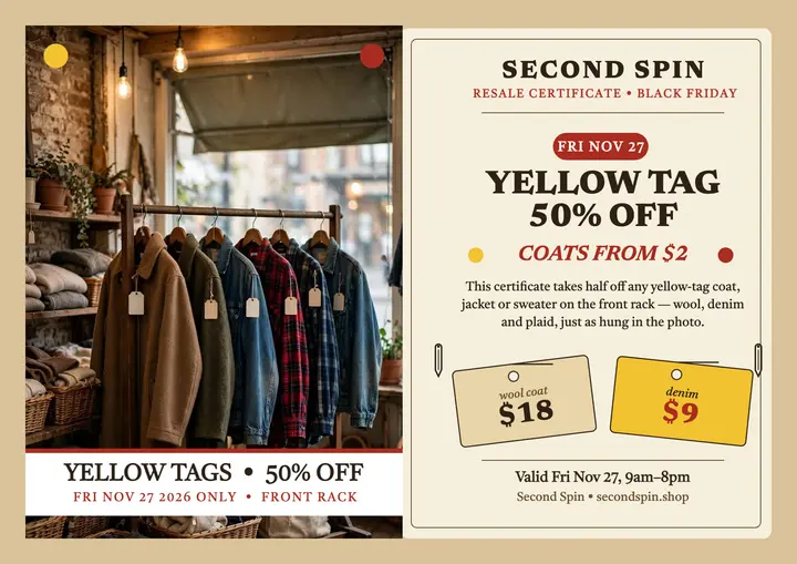 Second Spin Black Friday tag certificate template