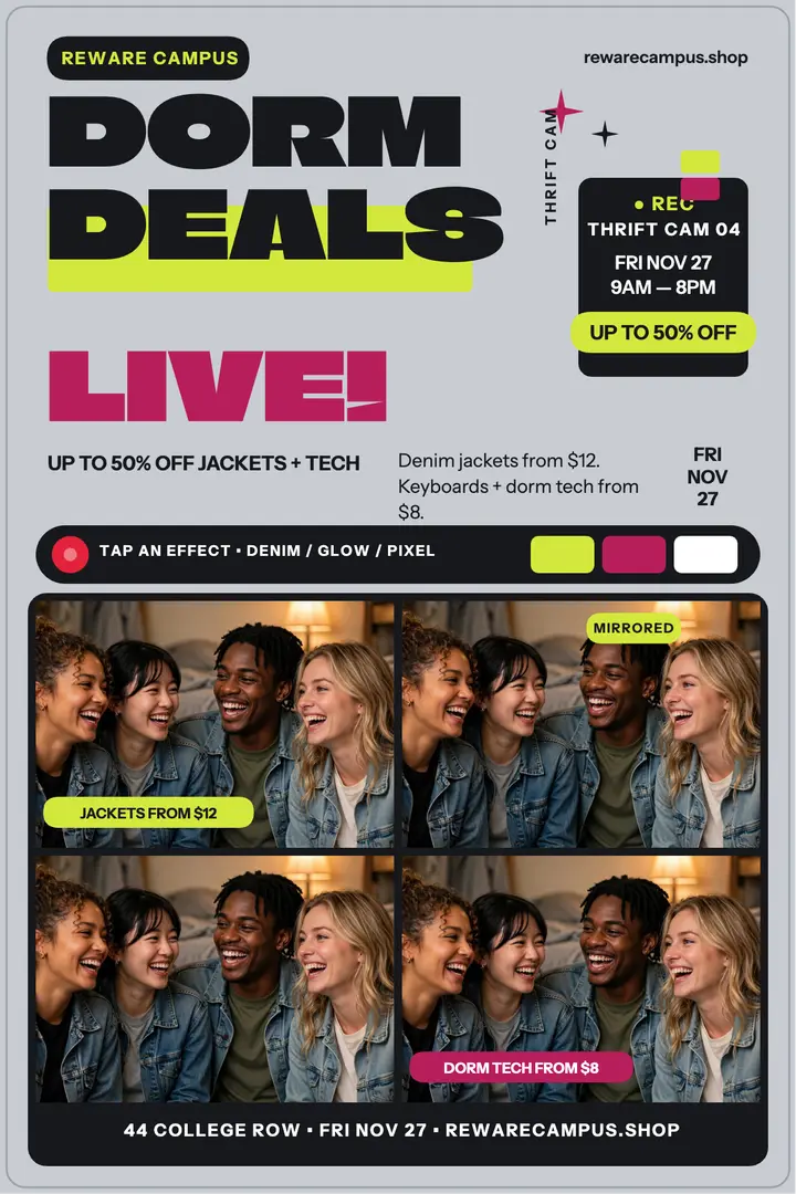 Reware Campus Black Friday dorm deals poster: black friday thrift poster template