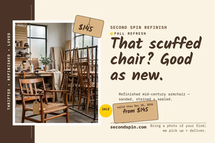 Second Spin thrifted chair refinish card template
