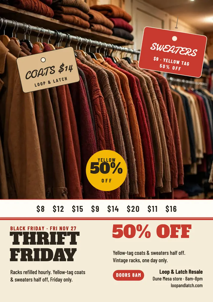 Loop and Latch Black Friday thrift sale template