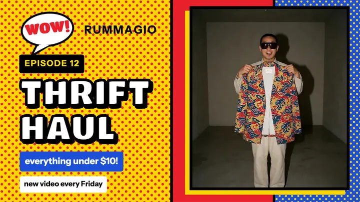 Rummagio thrift haul thumbnail, pop art halftone template