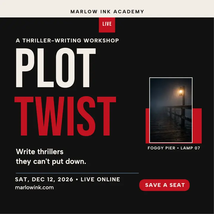 Plot Twist thriller workshop book cover post template